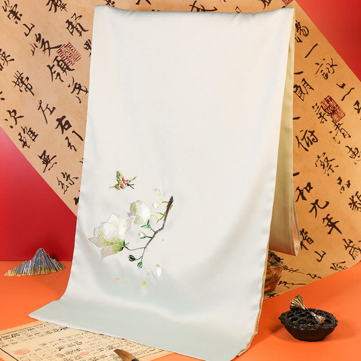 Buddha Stones , Polyester-Schal, Yulan, Schmetterling, Bambus, Elster, Suzhou-Stickerei, Winter, gemütlicher Reiseschal - Leinengrüner Yulan-Schmetterling 183 x 32 cm - image 0