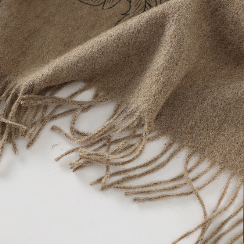 Buddha Stones -Wollschal, rote Pfingstrose, Stickerei, Quaste, Winter, gemütlicher Reiseschal, Wickeltuch - image 2