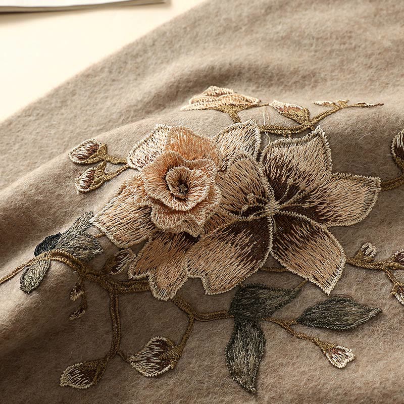 Buddha Stones ​​Wolle Schal weiß Orange Blume Stickerei Quaste Winter gemütlich Reise Schal wickeln - image 6