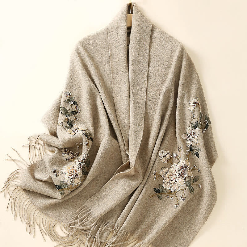 Buddha Stones ​​Wolle Schal weiß Orange Blume Stickerei Quaste Winter gemütlich Reise Schal wickeln - image 9