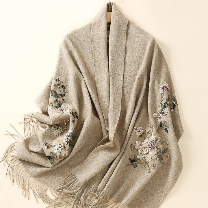 Buddha Stones ​​Wolle Schal weiß Orange Blume Stickerei Quaste Winter gemütlich Reise Schal wickeln - image 9