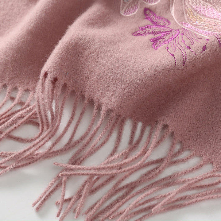 Buddha Stones -Wollschal, Blumen-Pailletten-Stickerei, Quaste, Winter, gemütlicher Reiseschal, Wickeltuch - image 3