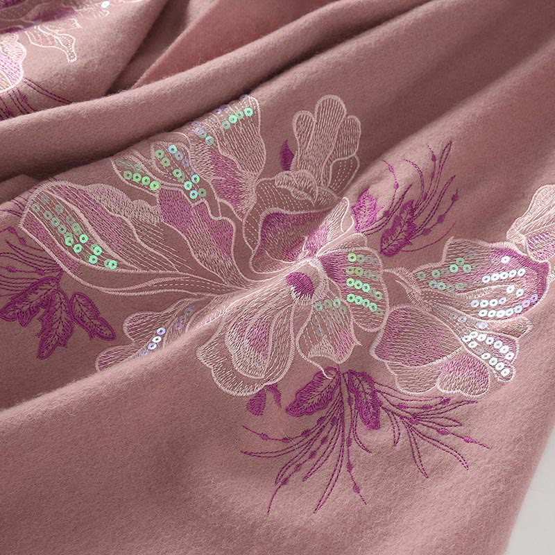 Buddha Stones -Wollschal, Blumen-Pailletten-Stickerei, Quaste, Winter, gemütlicher Reiseschal, Wickeltuch - image 2