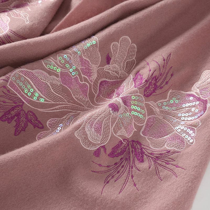 Buddha Stones -Wollschal, Blumen-Pailletten-Stickerei, Quaste, Winter, gemütlicher Reiseschal, Wickeltuch - image 2