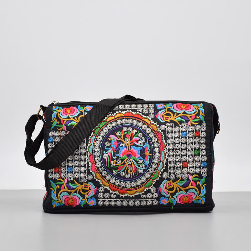 Buddha Stones, Galsang, Inula, Blume, Pfingstrose, Pfau, doppelseitige Stickerei, Canvas, Einkaufstasche, Handtasche, Umhängetasche