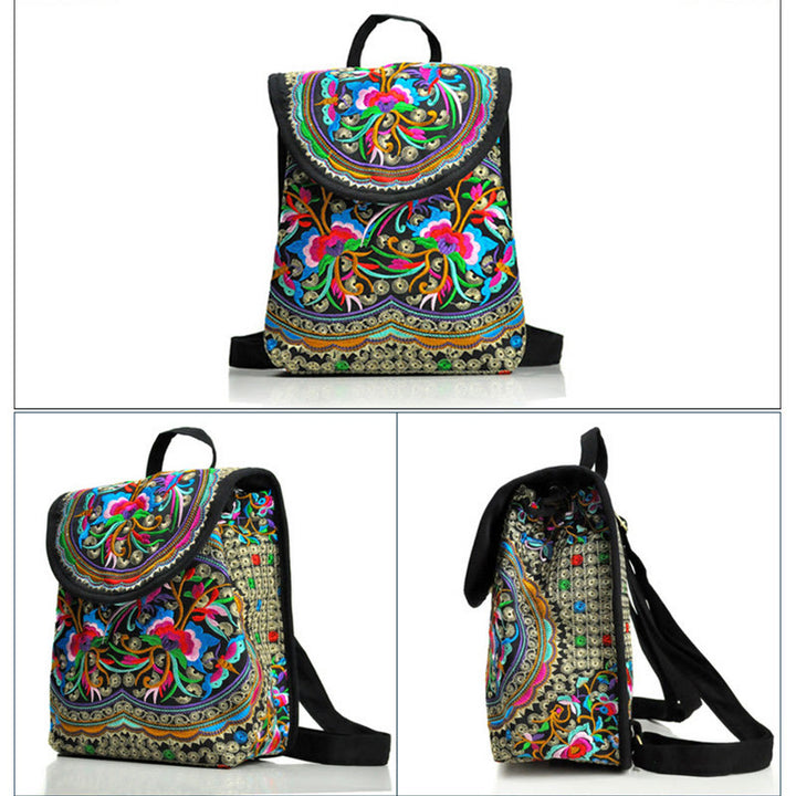 Rucksack aus Canvas mit Buddha Stones , Pfingstrose und chinesischem Geldbaum-Stickerei