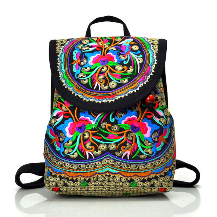 Rucksack aus Canvas mit Buddha Stones , Pfingstrose und chinesischem Geldbaum-Stickerei