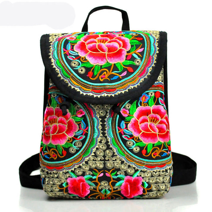 Rucksack aus Canvas mit Buddha Stones , Pfingstrose und chinesischem Geldbaum-Stickerei