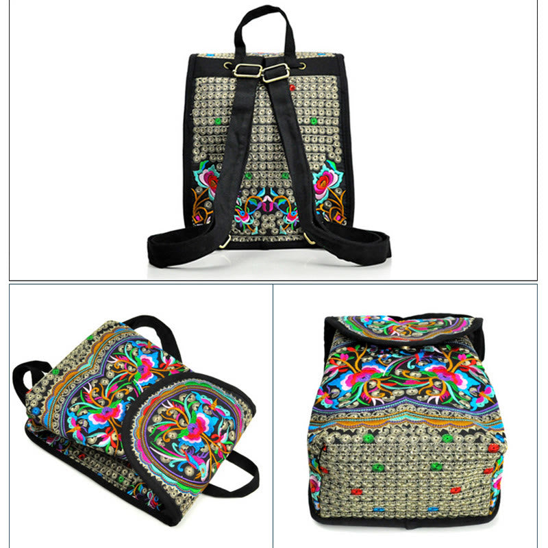 Rucksack aus Canvas mit Buddha Stones , Pfingstrose und chinesischem Geldbaum-Stickerei