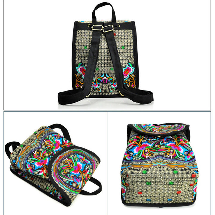 Rucksack aus Canvas mit Buddha Stones , Pfingstrose und chinesischem Geldbaum-Stickerei