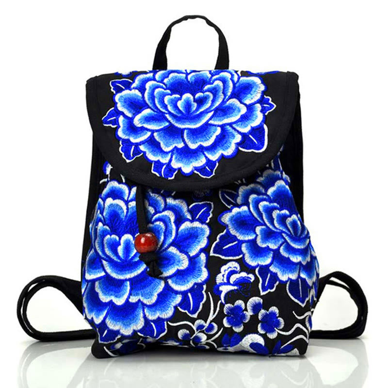 Rucksack aus Canvas mit Buddha Stones , Pfingstrose und chinesischem Geldbaum-Stickerei