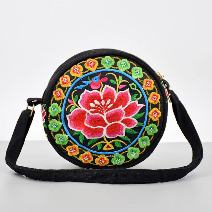 Buddha Stones, Geldbaum, Galsang, Inula, Blume, Pfingstrose, Rose, Pfau, doppelseitig bestickt, Canvas, Einkaufstasche, Handtasche, Umhängetasche