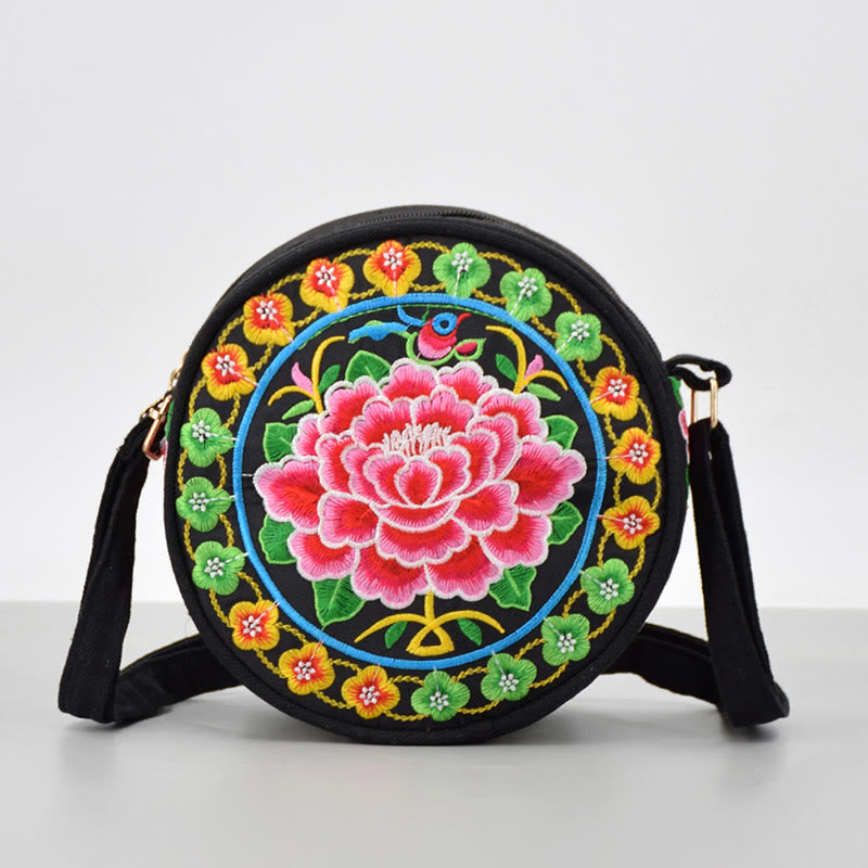 Buddha Stones, Geldbaum, Galsang, Inula, Blume, Pfingstrose, Rose, Pfau, doppelseitig bestickt, Canvas, Einkaufstasche, Handtasche, Umhängetasche