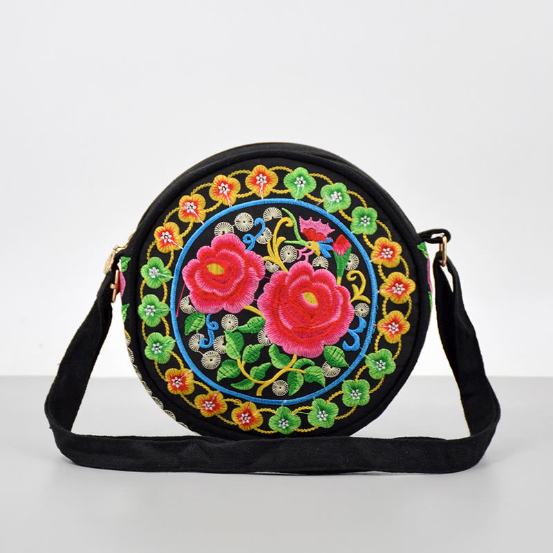 Buddha Stones, Geldbaum, Galsang, Inula, Blume, Pfingstrose, Rose, Pfau, doppelseitig bestickt, Canvas, Einkaufstasche, Handtasche, Umhängetasche