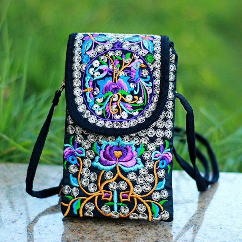 Buddha Stones Inula Blume Rose Stickerei Canvas Rucksack Umhängetasche