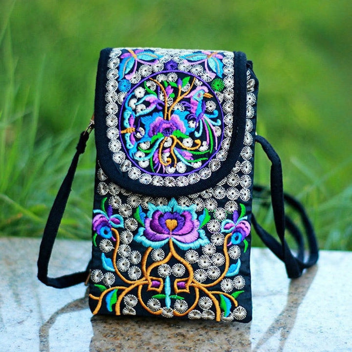 Buddha Stones Inula Blume Rose Stickerei Canvas Rucksack Umhängetasche