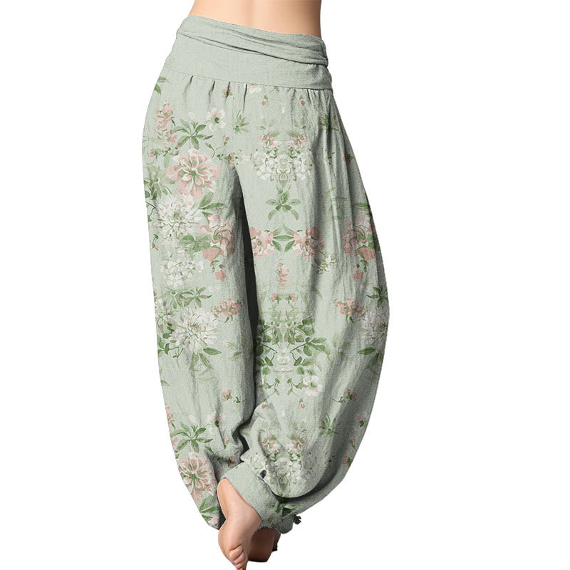 Buddha Stones Retro Flowers Haremshose für Damen mit elastischer Taille