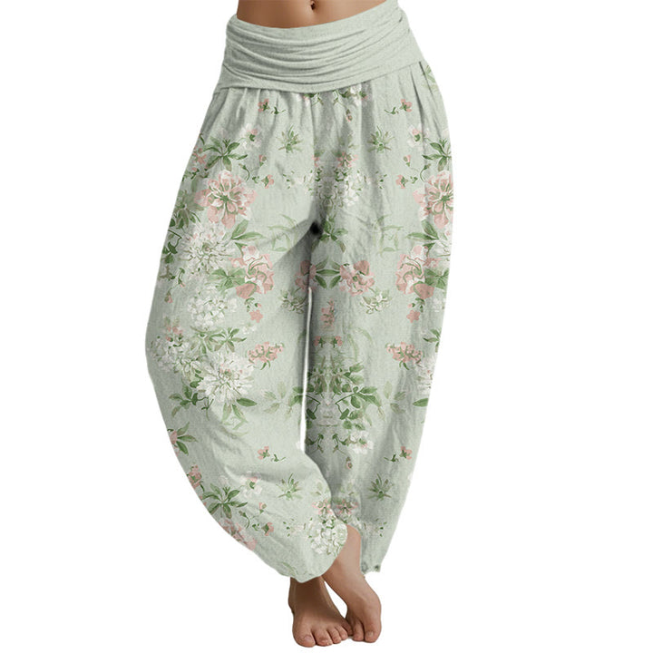 Buddha Stones Retro Flowers Haremshose für Damen mit elastischer Taille