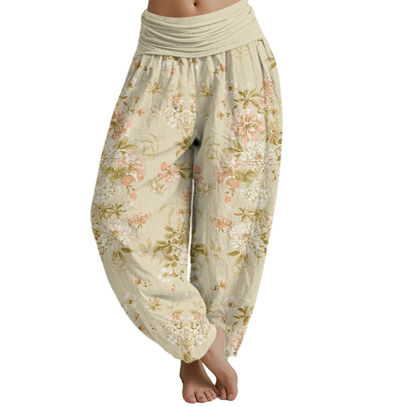 Buddha Stones Retro Flowers Haremshose für Damen mit elastischer Taille