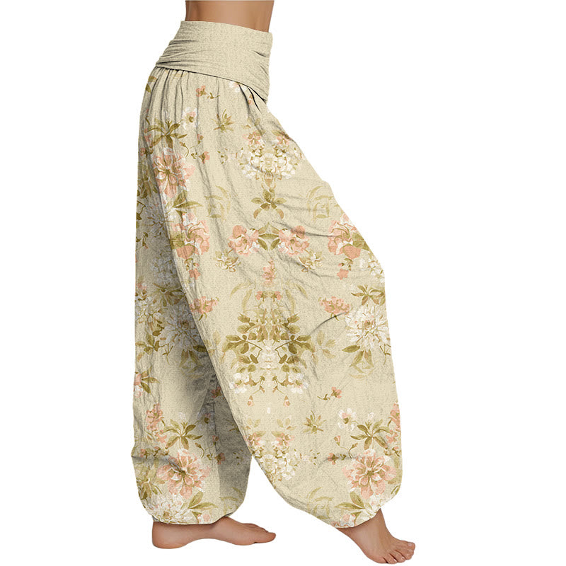 Buddha Stones Retro Flowers Haremshose für Damen mit elastischer Taille