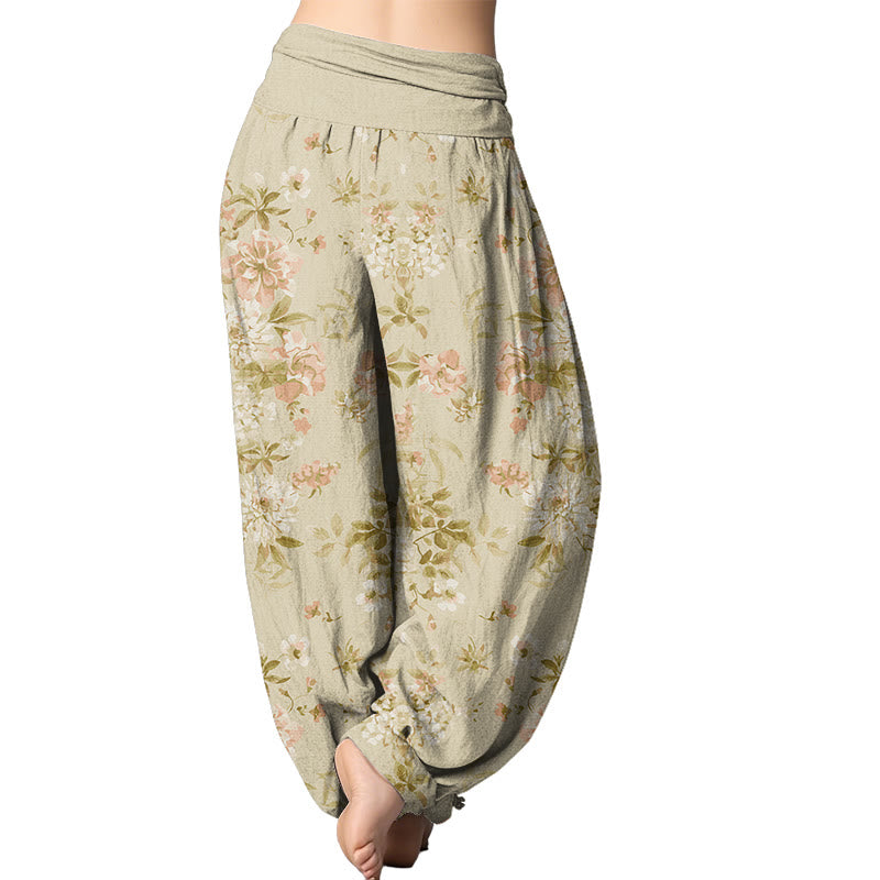 Buddha Stones Retro Flowers Haremshose für Damen mit elastischer Taille