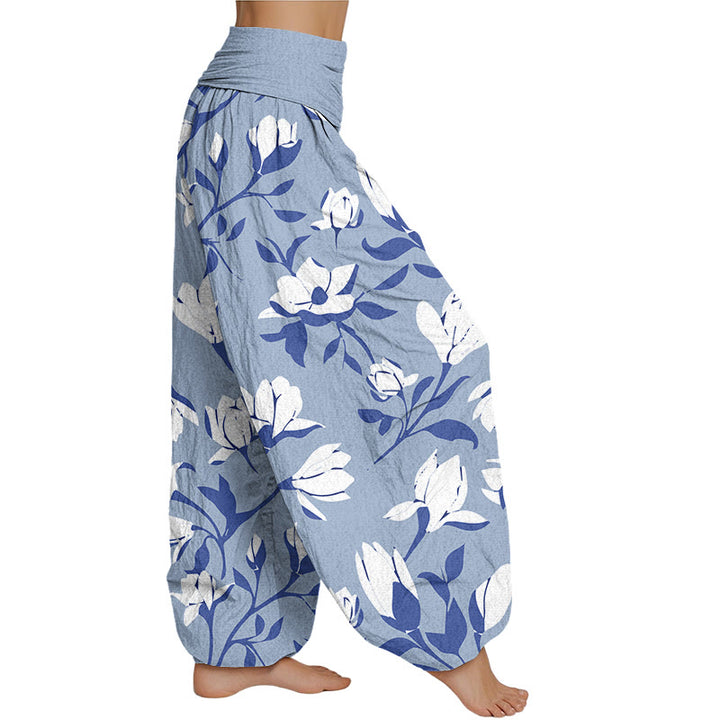 Buddha Stones Retro Magnolienblüten Damen Haremshose mit elastischer Taille