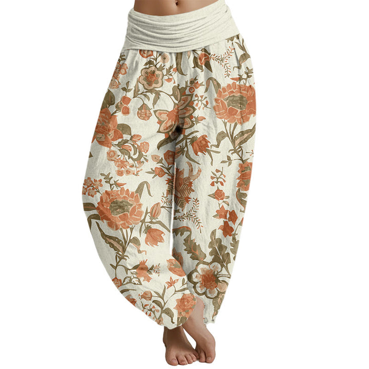 Buddha Stones Damen Haremshose mit Sonnenblumen-Muster und elastischer Taille