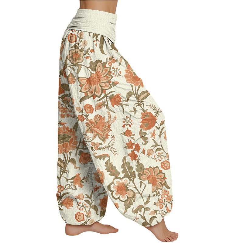 Buddha Stones Damen Haremshose mit Sonnenblumen-Muster und elastischer Taille