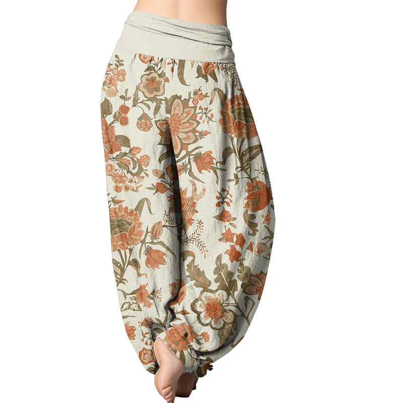 Buddha Stones Damen Haremshose mit Sonnenblumen-Muster und elastischer Taille