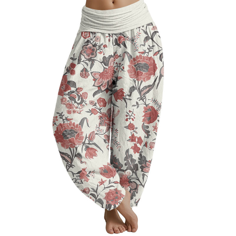 Buddha Stones Damen Haremshose mit Sonnenblumen-Muster und elastischer Taille