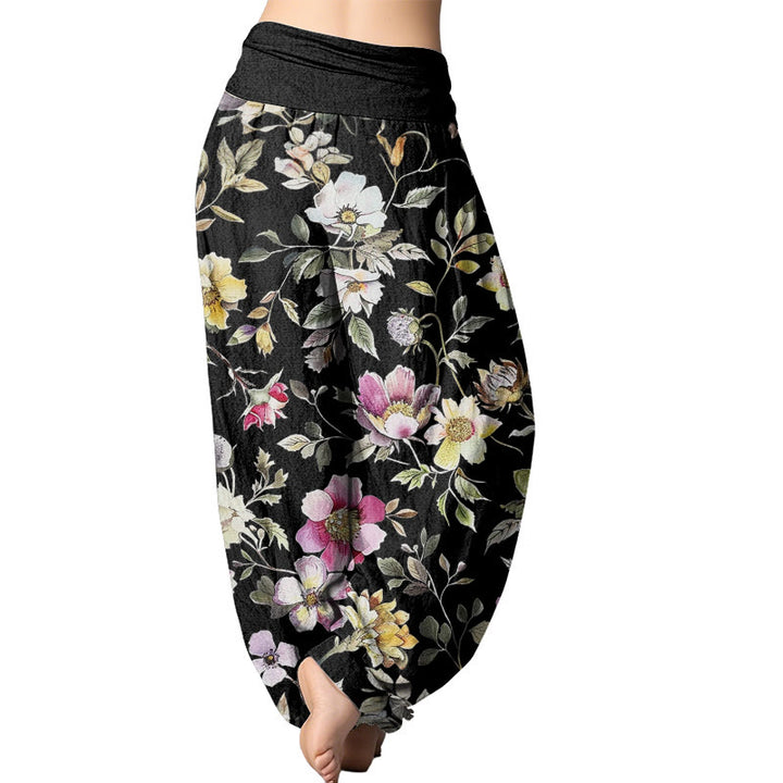 Buddha Stones Elegantes Blumendesign Damen Haremshose mit elastischer Taille