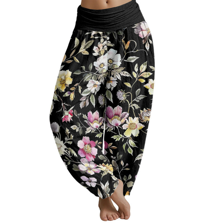 Buddha Stones Elegantes Blumendesign Damen Haremshose mit elastischer Taille