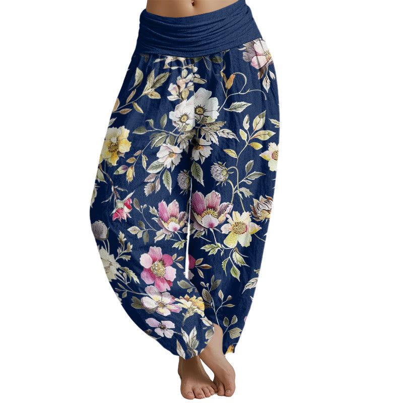 Buddha Stones Elegantes Blumendesign Damen Haremshose mit elastischer Taille