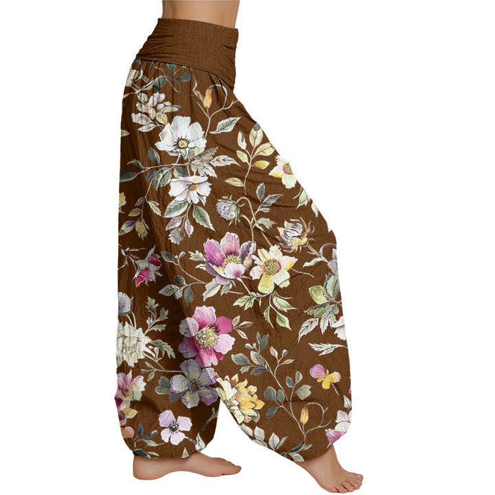 Buddha Stones Elegantes Blumendesign Damen Haremshose mit elastischer Taille