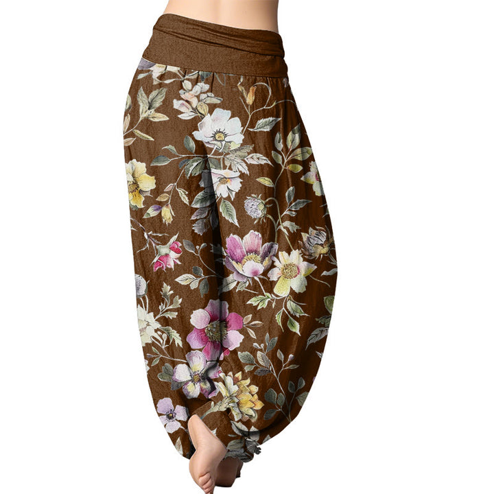 Buddha Stones Elegantes Blumendesign Damen Haremshose mit elastischer Taille