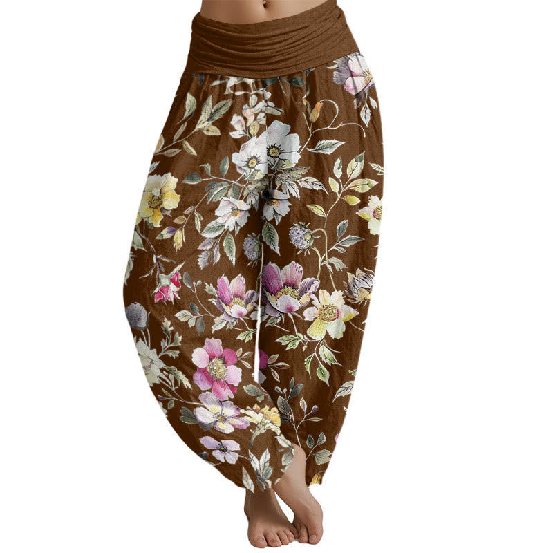 Buddha Stones Elegantes Blumendesign Damen Haremshose mit elastischer Taille