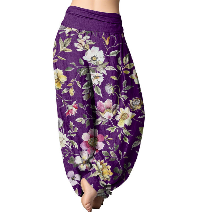 Buddha Stones Elegantes Blumendesign Damen Haremshose mit elastischer Taille