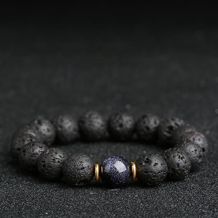 Buddha Stones, Lavastein, Goldfluss, blauer Sandstein, Heilarmband