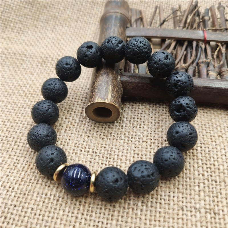 Buddha Stones, Lavastein, Goldfluss, blauer Sandstein, Heilarmband