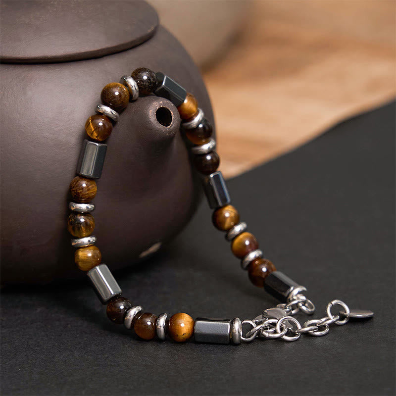 Buddha Stones Tigerauge Hämatit Stärke Schnalle Kettenarmband