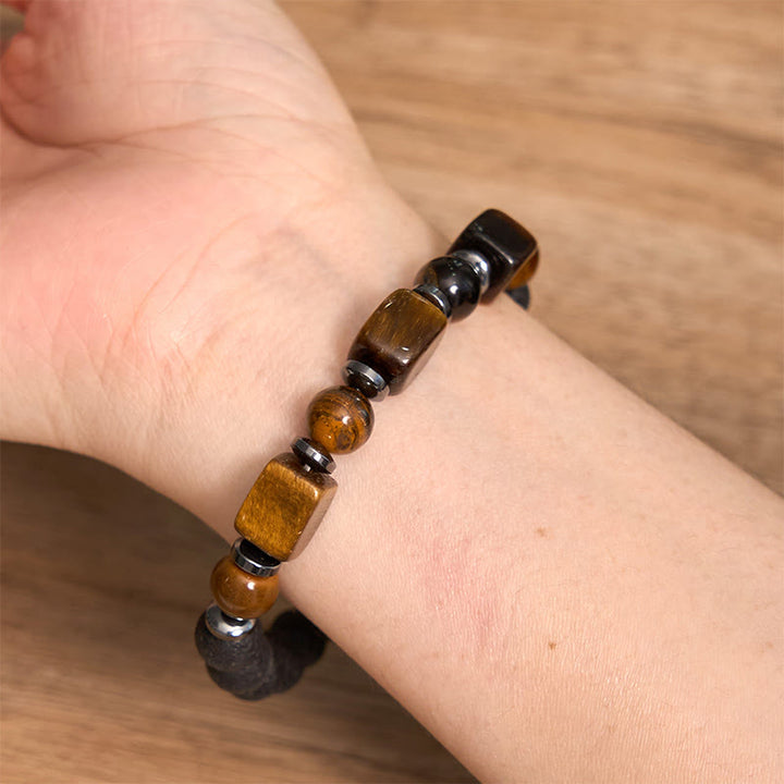 Buddha Stones, verschiedene Kristalle, Lavastein, Ruhe-Armband