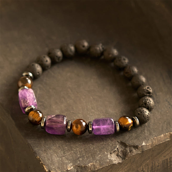 Buddha Stones, verschiedene Kristalle, Lavastein, Ruhe-Armband