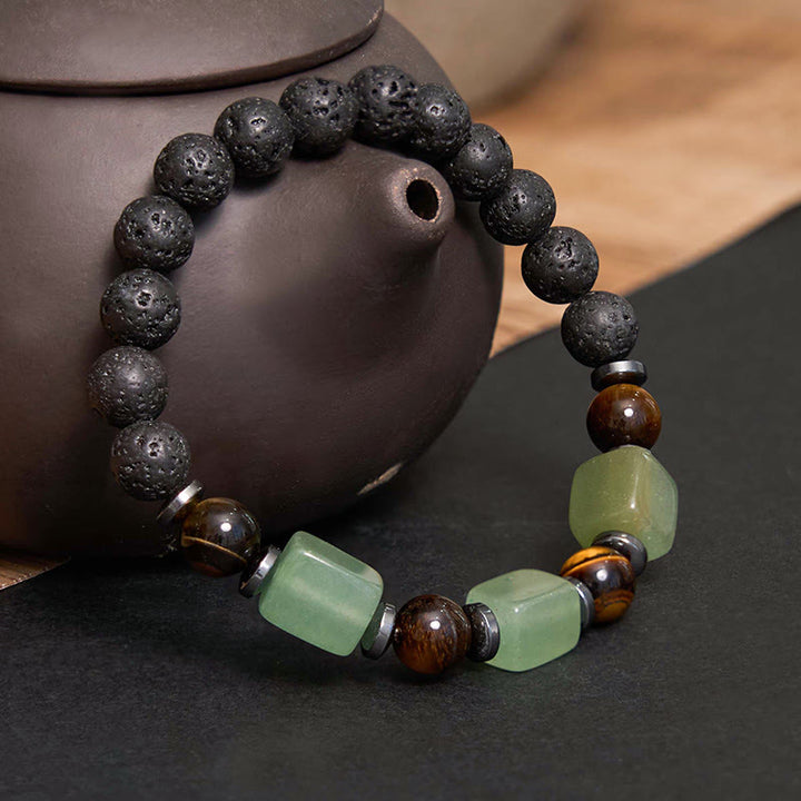 Buddha Stones, verschiedene Kristalle, Lavastein, Ruhe-Armband