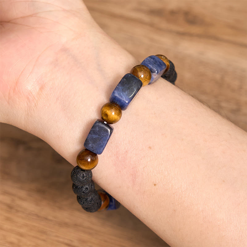 Buddha Stones, verschiedene Kristalle, Lavastein, Ruhe-Armband