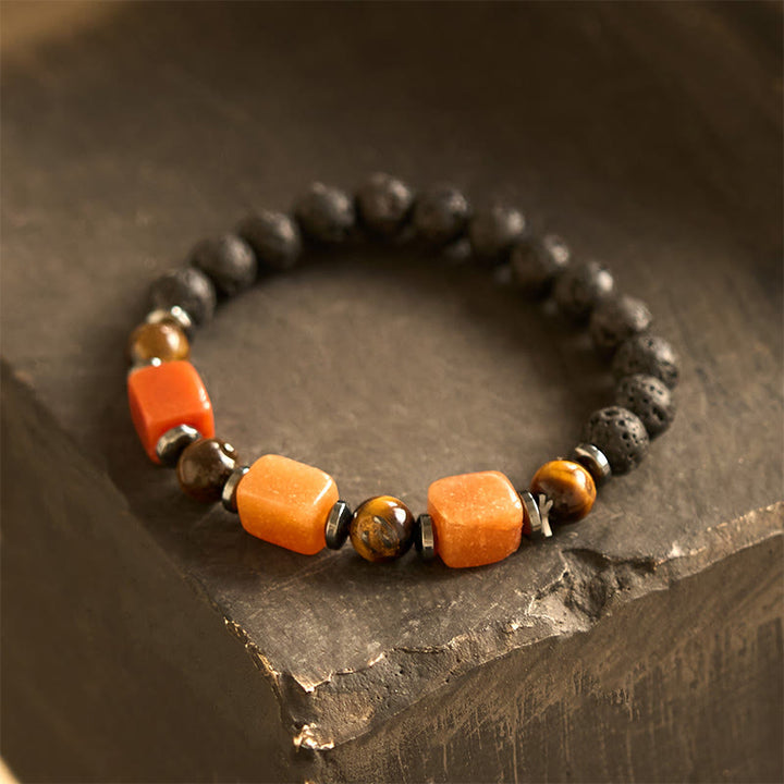 Buddha Stones, verschiedene Kristalle, Lavastein, Ruhe-Armband