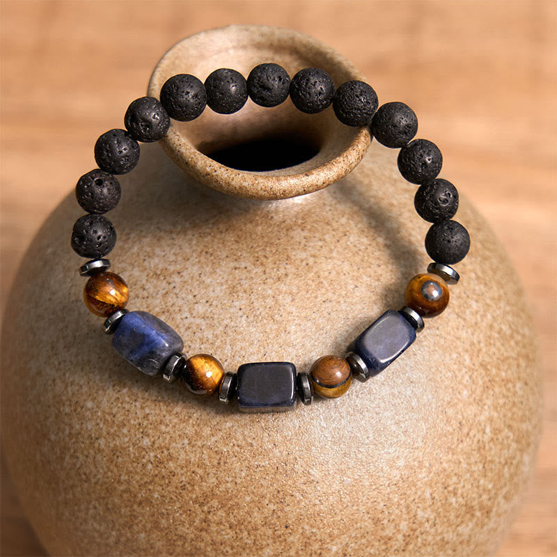 Buddha Stones, verschiedene Kristalle, Lavastein, Ruhe-Armband