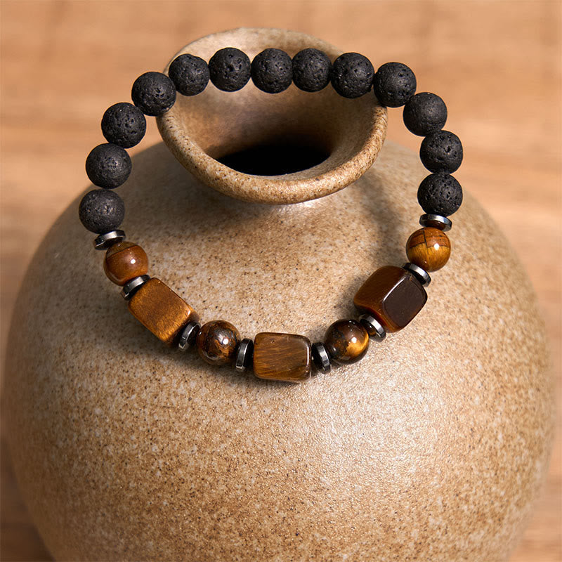 Buddha Stones, verschiedene Kristalle, Lavastein, Ruhe-Armband