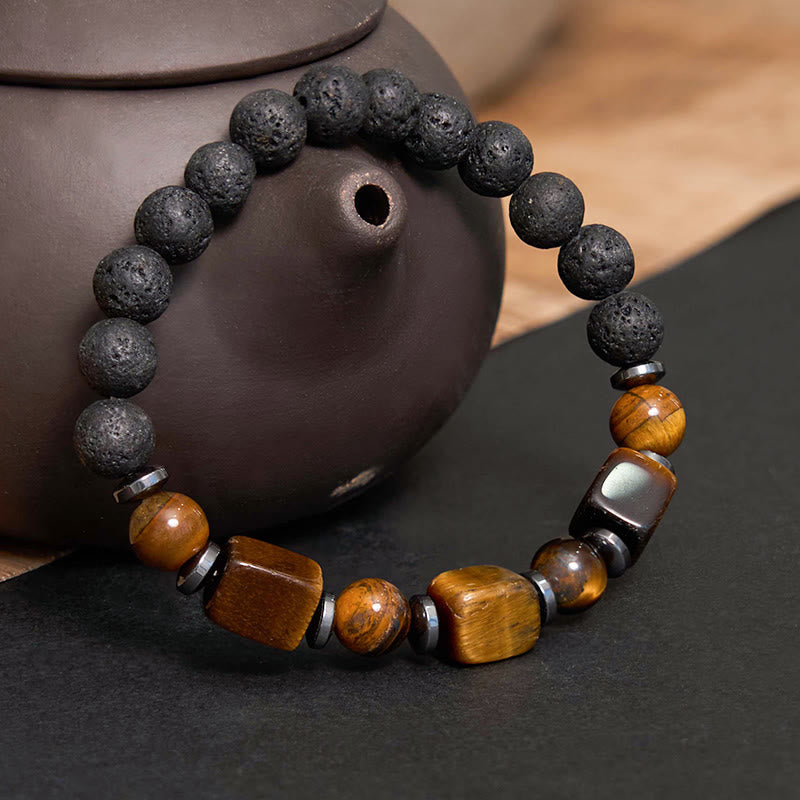 Buddha Stones, verschiedene Kristalle, Lavastein, Ruhe-Armband