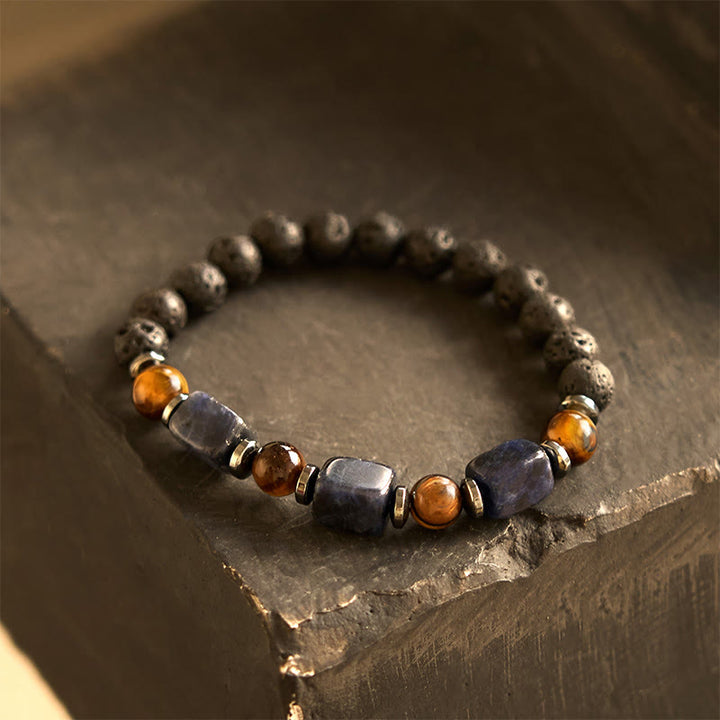 Buddha Stones, verschiedene Kristalle, Lavastein, Ruhe-Armband