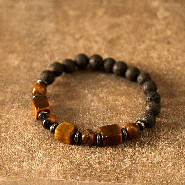 Buddha Stones, verschiedene Kristalle, Lavastein, Ruhe-Armband